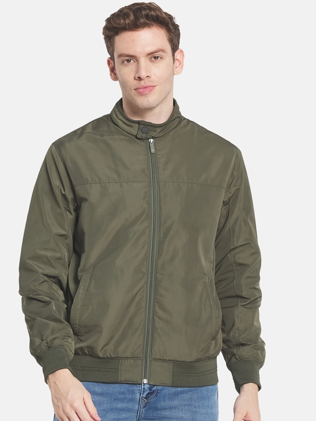 

METTLE Men Green Solid Bomber Jacket