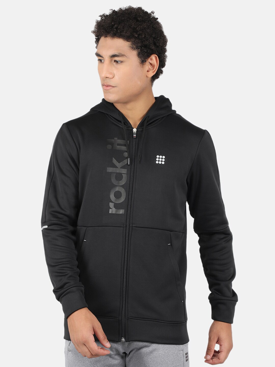 

rock.it Men Black Printed Hooded Sweatshirt