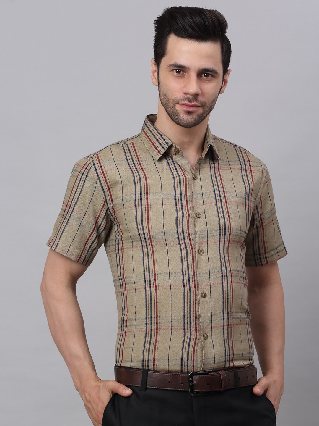 

JAINISH Men Brown Classic Tartan Checked Formal Shirt