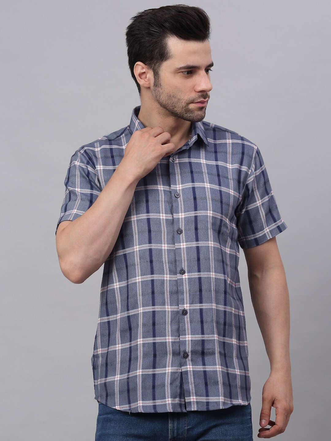 

JAINISH Men Grey Classic Tartan Checked Pure Cotton Casual Shirt
