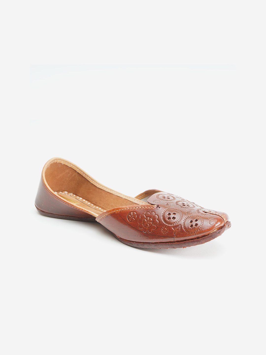 

Ta Chic Women Brown Textured Laser Cuts Ethnic Mojaris Flats