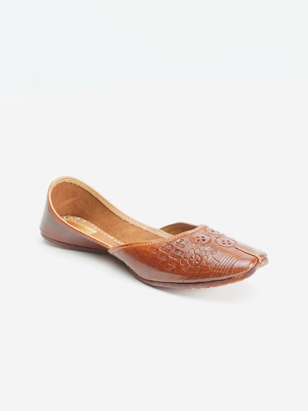 

Ta Chic Women Brown Textured Laser Cuts Ethnic Mojaris Flats