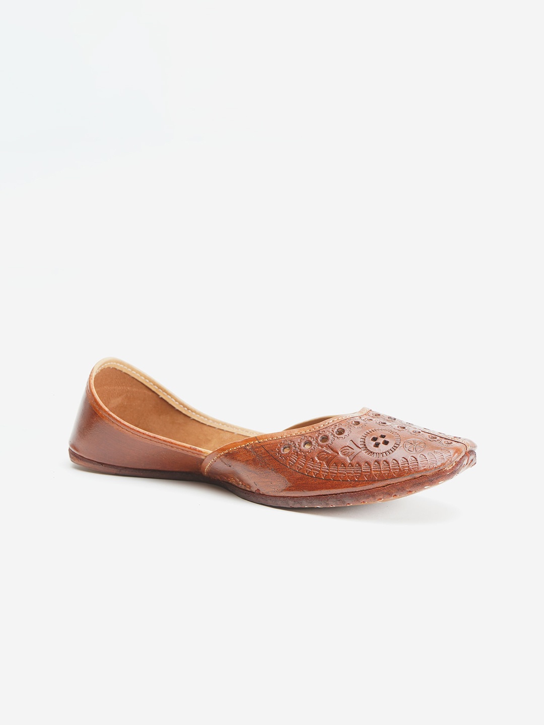 

Ta Chic Women Brown Textured Laser Cuts Ethnic Mojaris Flats
