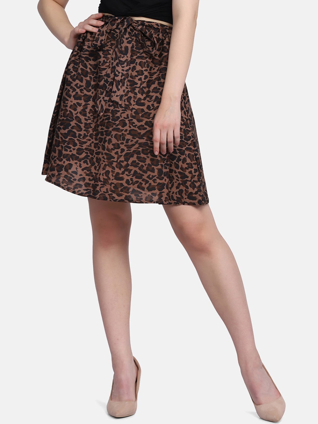 

BUY NEW TREND Women Brown Leopard Printed A Line Mini Skirts