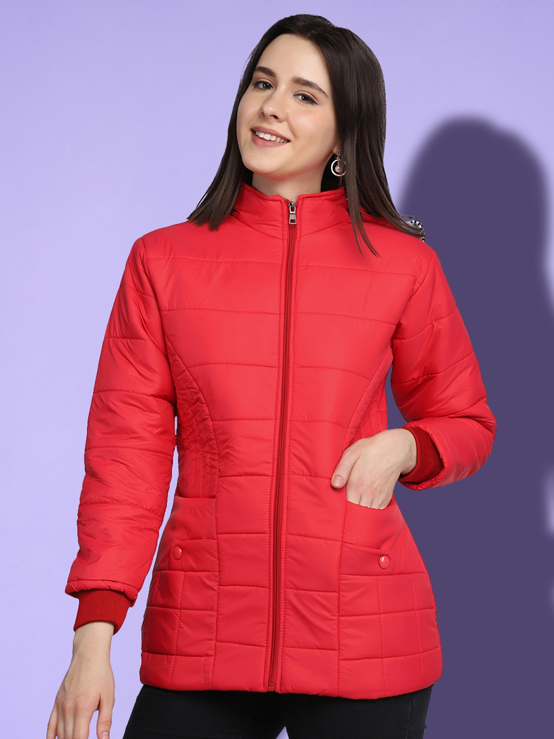 

BUY NEW TREND Women Red Lightweight Longline Parka Jacket