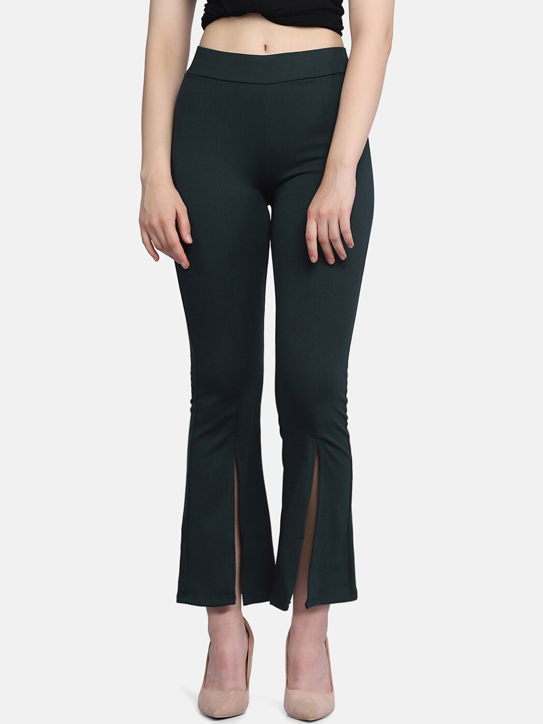 

BUY NEW TREND Women Green Comfort Slim Fit Lycra High-Rise Bootcut Trousers