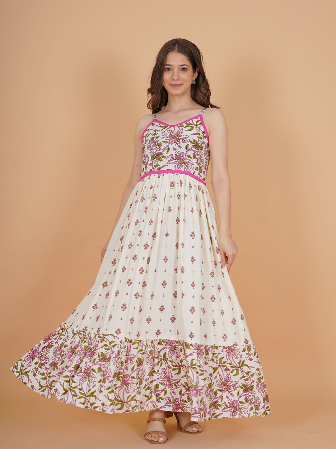 

DAEVISH Women Beige Floral Printed Maxi Dress