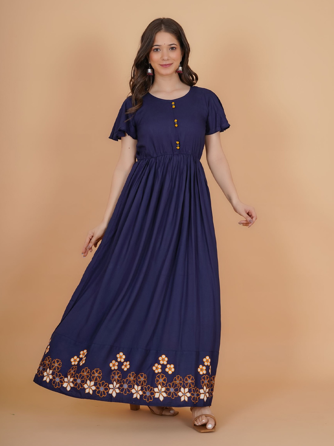 

DAEVISH Women Blue Solid Fit and Flare Maxi Dress