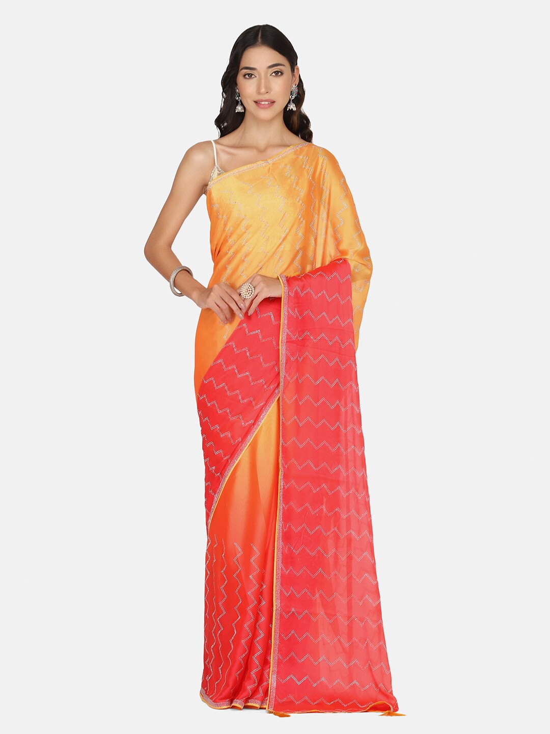 

BOMBAY SELECTIONS Pink & Gold-Toned Embellished Saree