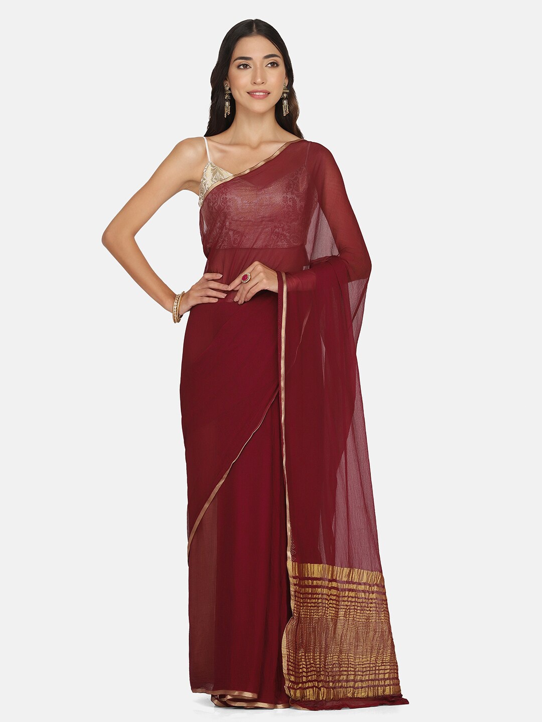 

BOMBAY SELECTIONS Purple & Gold-Toned Banarasi Saree