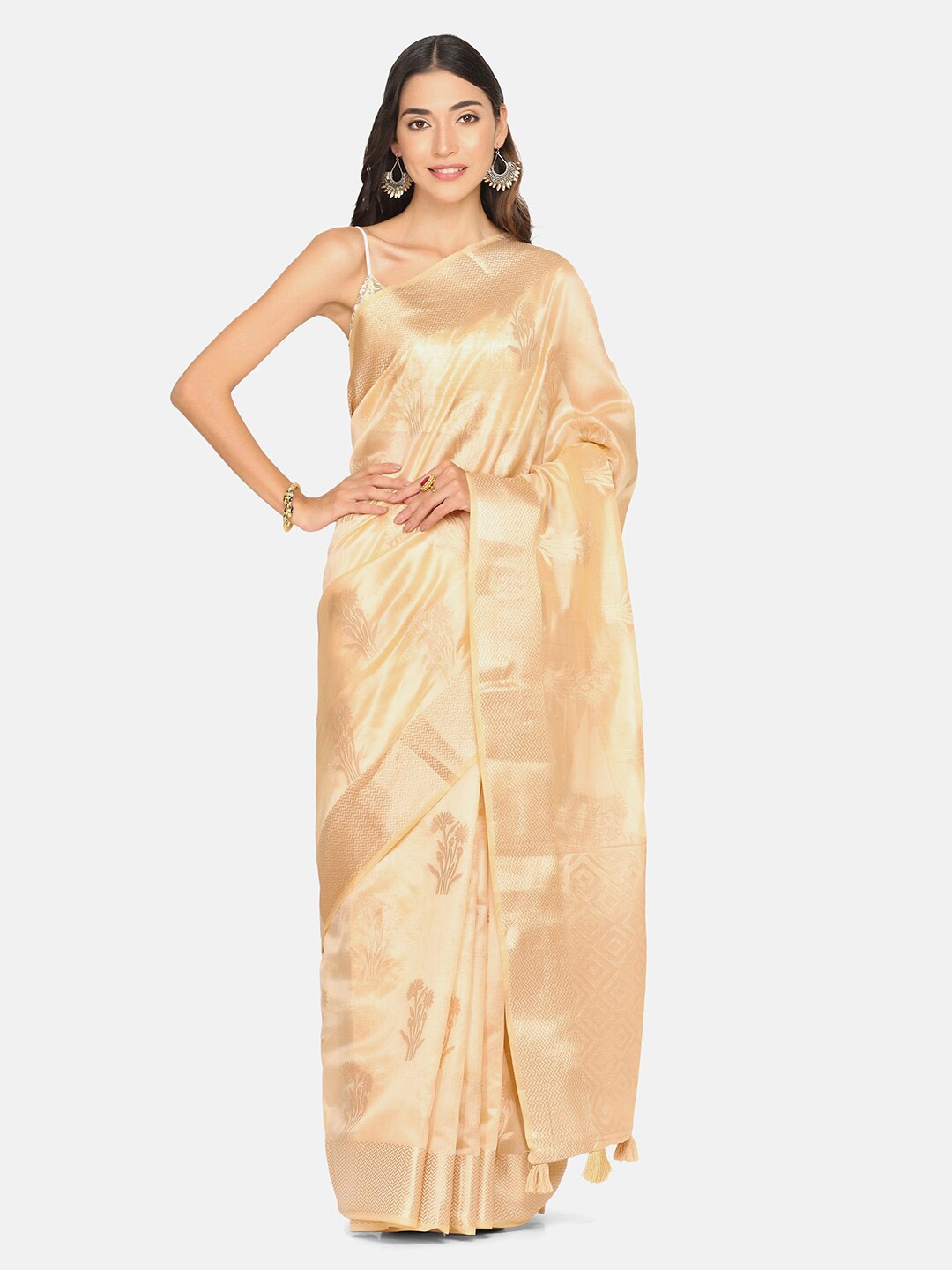 

BOMBAY SELECTIONS Gold-Toned Woven Design Zari Organza Banarasi Saree