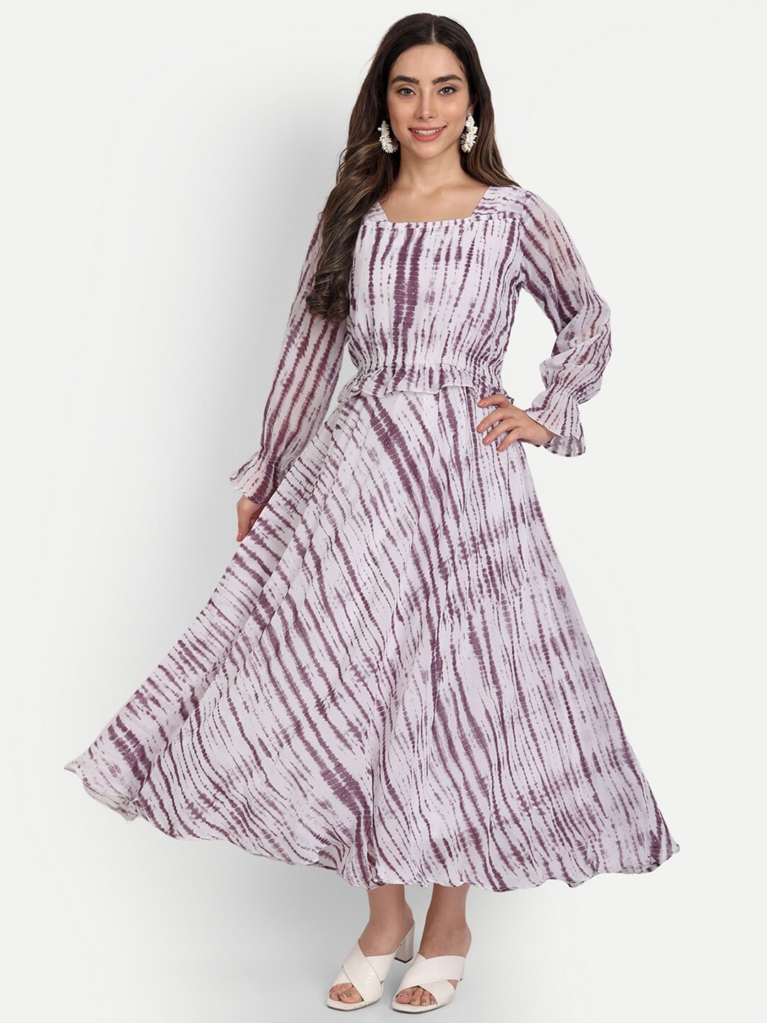 

GUFRINA Purple Striped Georgette Blouson Dress