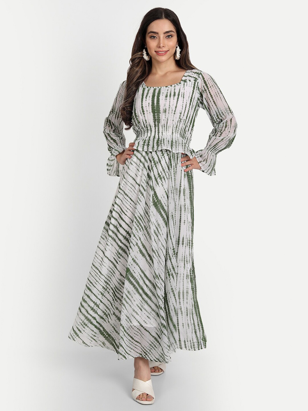 

GUFRINA Green Striped Georgette Blouson Dress