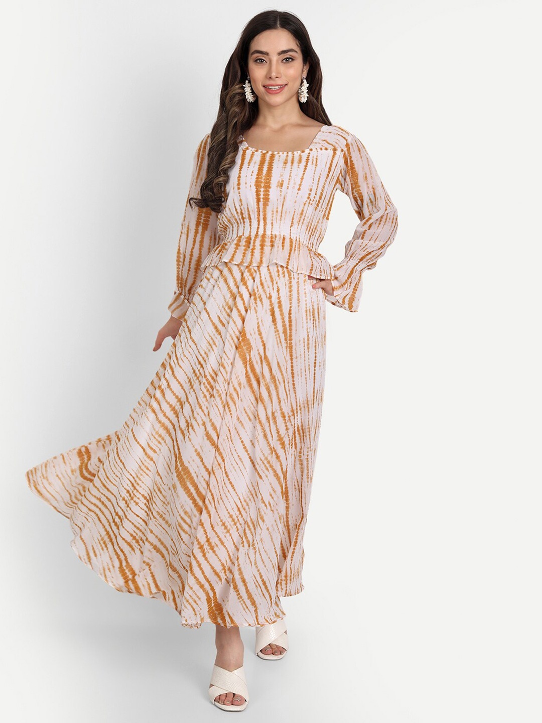 

GUFRINA Yellow Striped Georgette Blouson Dress