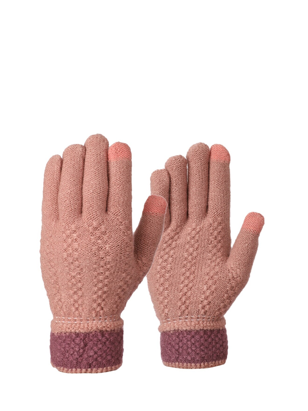 

ELLIS Women Pink Self-Design Knitted Gloves