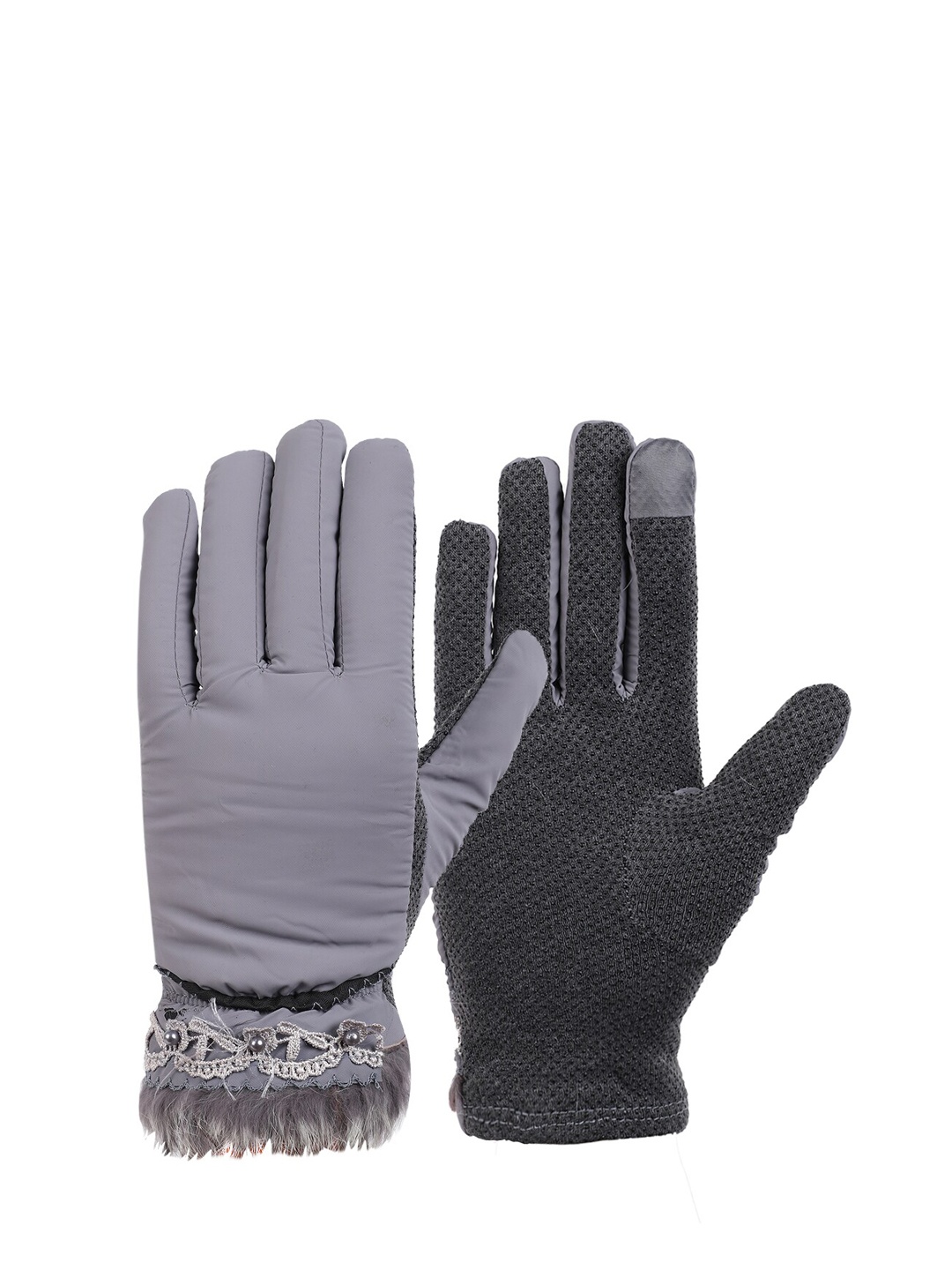 

ELLIS Women Grey & Black Embellished Gloves