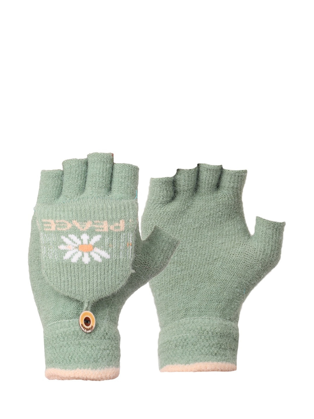 

ELLIS Unisex Green Solid Acrylic 2 In 1 Hand Gloves