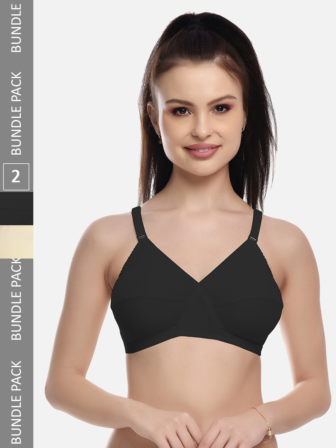

FIMS Black & Beige Pack of 2 Cotton Blend Everyday Non-Padded Bra MTR_Cross_Bra_
