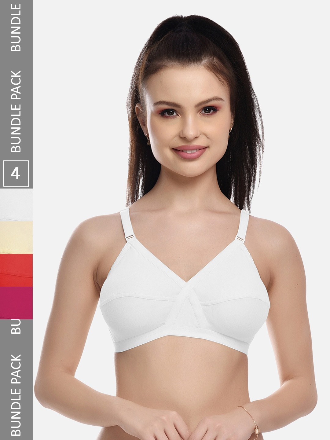 

FIMS Pack Of 4 Solid Everyday Wear T-Shirt Bra, White