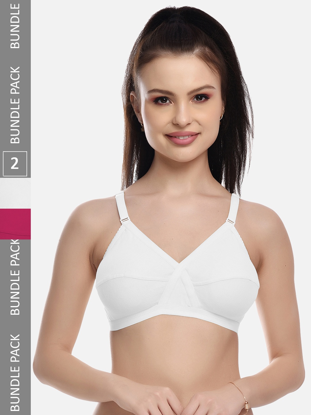 

FIMS White & Pink Pack of 2 Cotton Blend Non-Padded Bra MTR_Cross_Bra_WhitePink_B