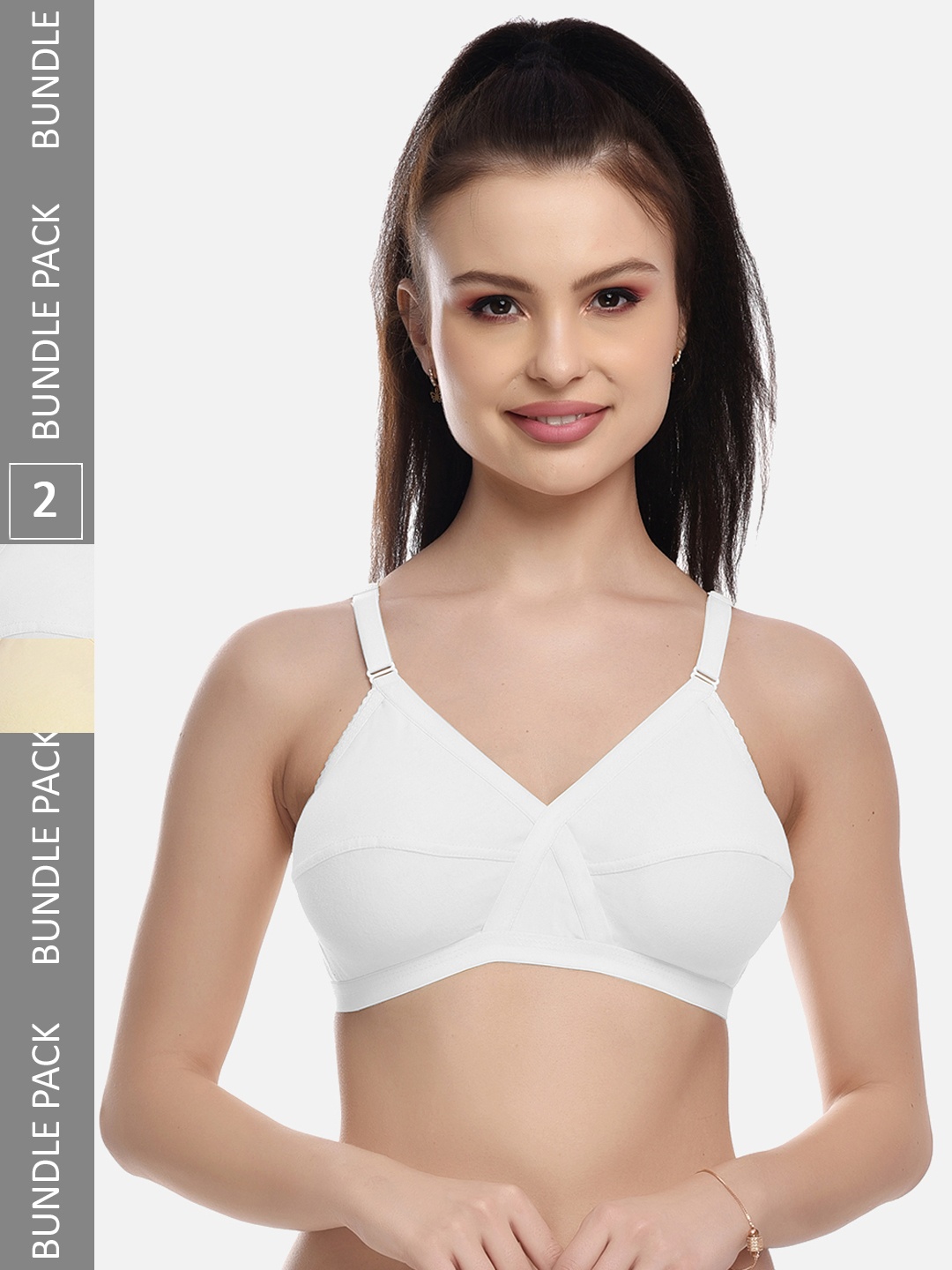

FIMS White & Beige Pack of 2 Cotton Blend Non-Padded Bra MTR_Cross_Bra_WhiteBeige_B