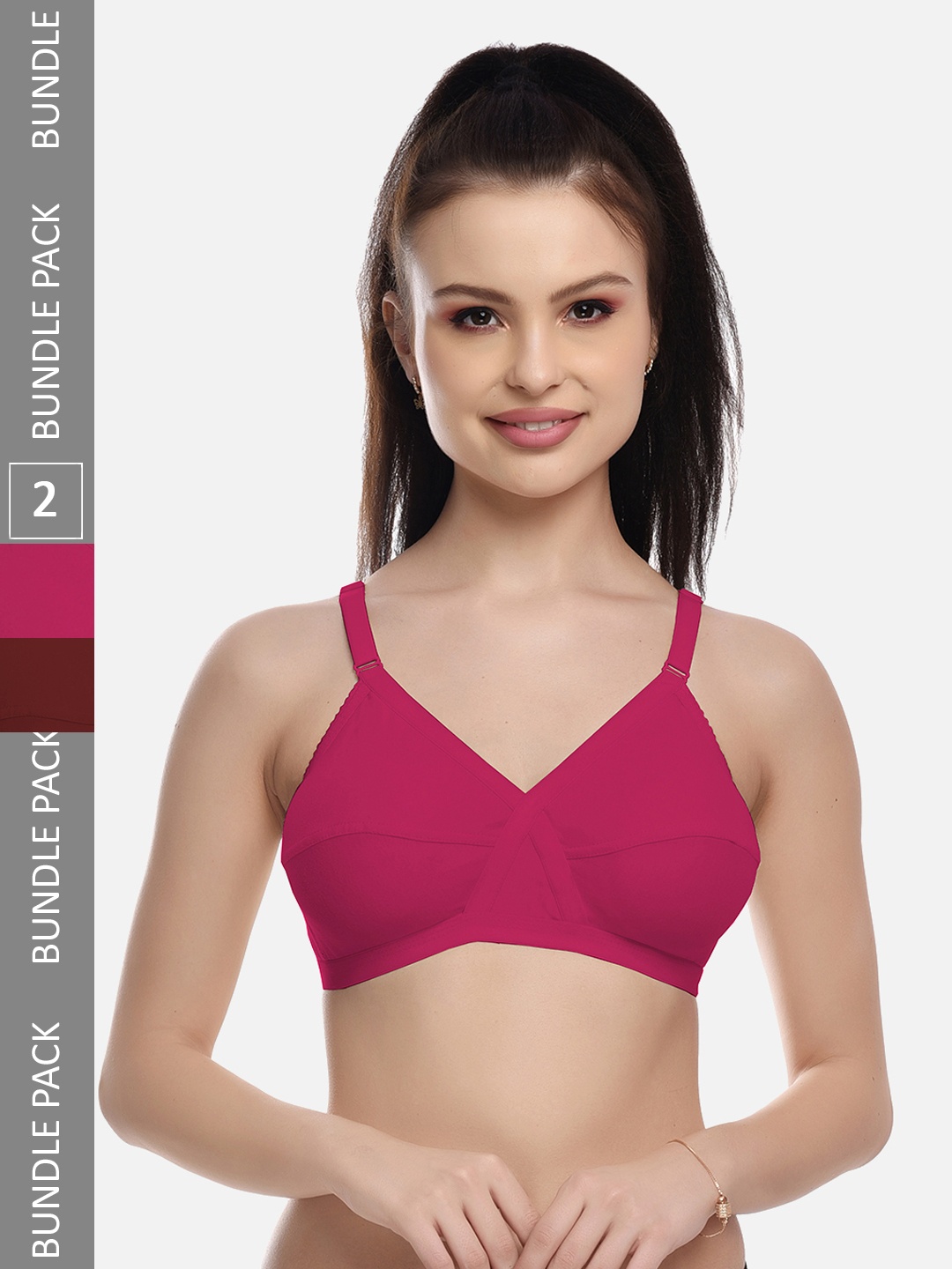 

FIMS Pink & Maroon Pack of 2 Cotton Blend Non-Padded Bras MTR_Cross_Bra_PinkMaroon_B