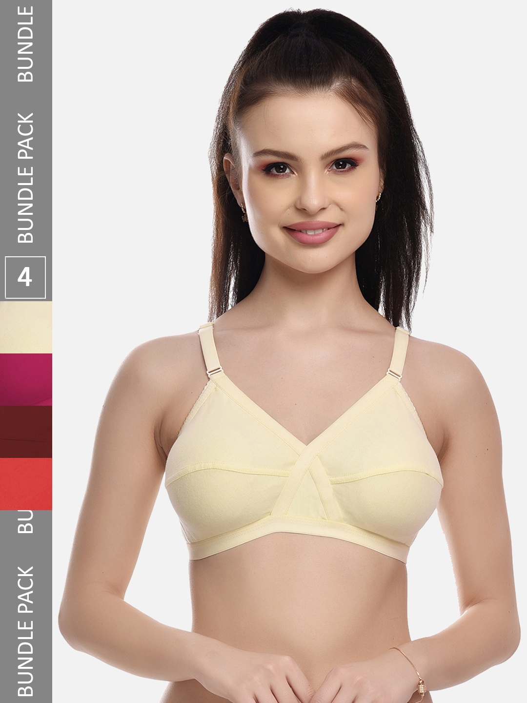 

FIMS Red & Beige Pack of 4 Cotton Blend Non-Padded Bras MTR_Cross_Bra_BeigePinkRedMaroon_B