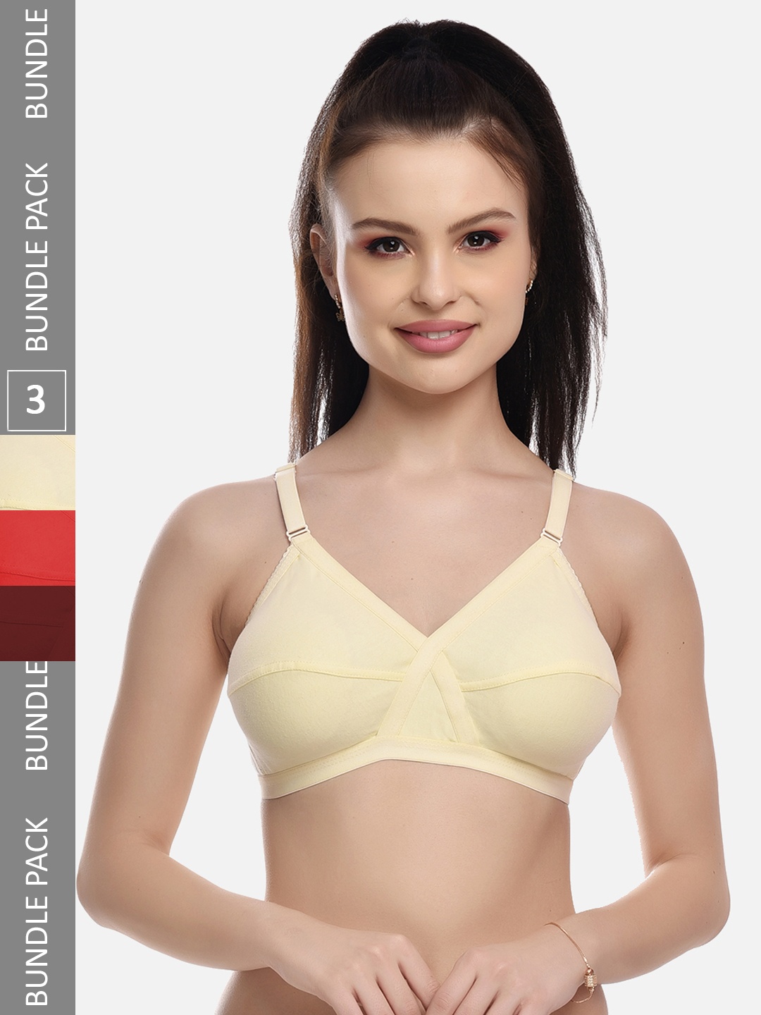 

FIMS Beige & Red Pack of 3 Cotton Blend Non-padded Bras MTR_Cross_Bra_BeigeRedMaroon_B