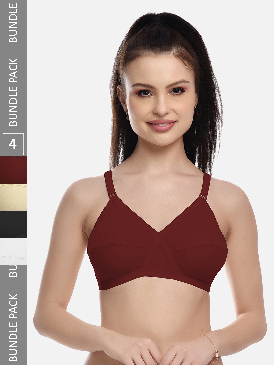 

FIMS Black & Maroon Pack of 4 Cotton Blend Non-Padded Bras MTR_Cross_Bra_