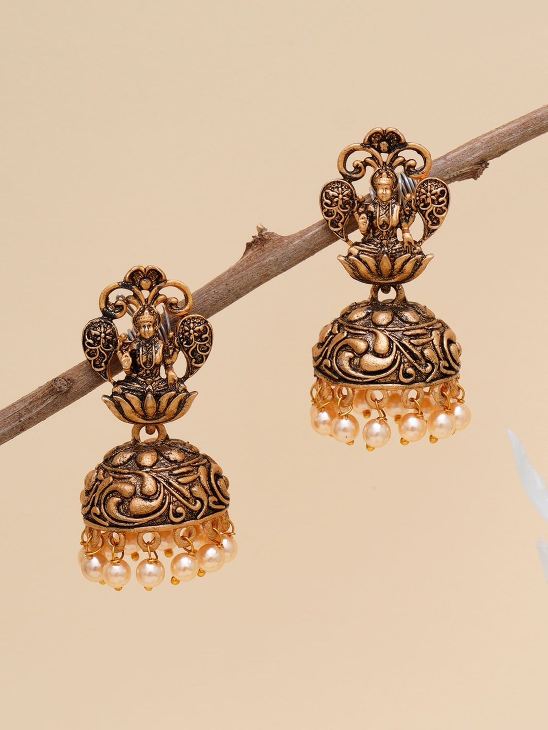 

KARATCART Gold-Plated & White Mata Laxmi Classic Jhumkas Earrings