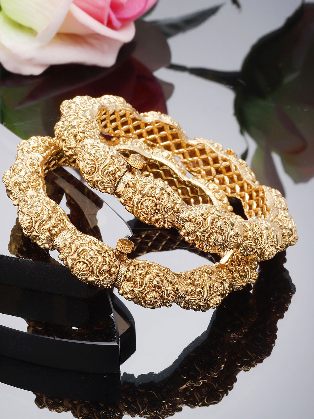 

KARATCART Women Gold- Plated Temple Bangles