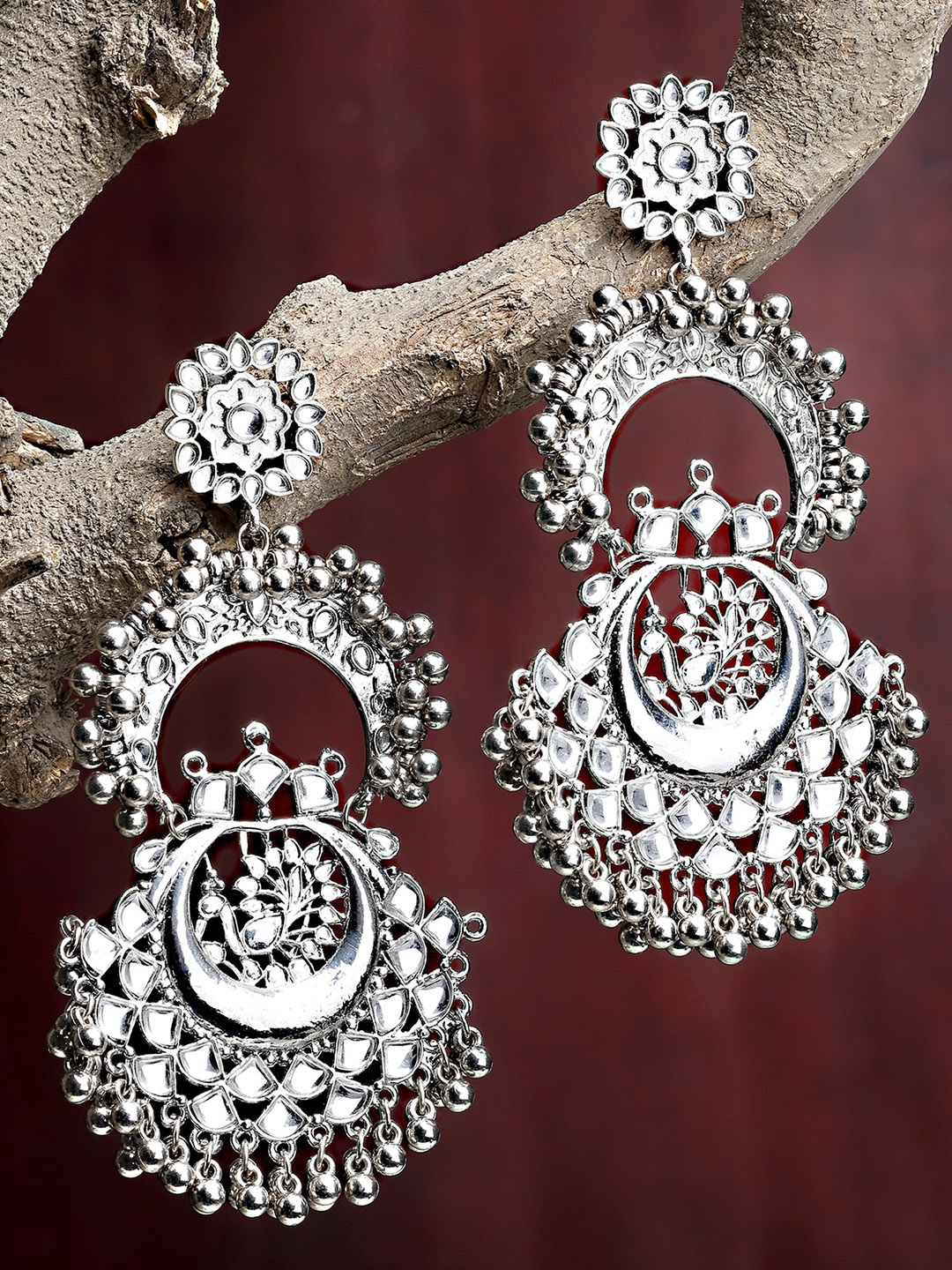 

KARATCART Silver-Plated & White Classic Chandbalis Earrings