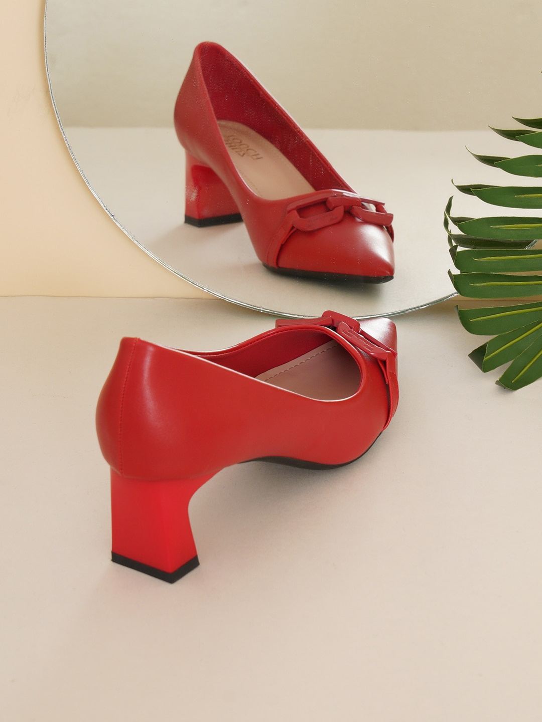 

SHUZ TOUCH Women Red Embellished Block Pumps with Bows