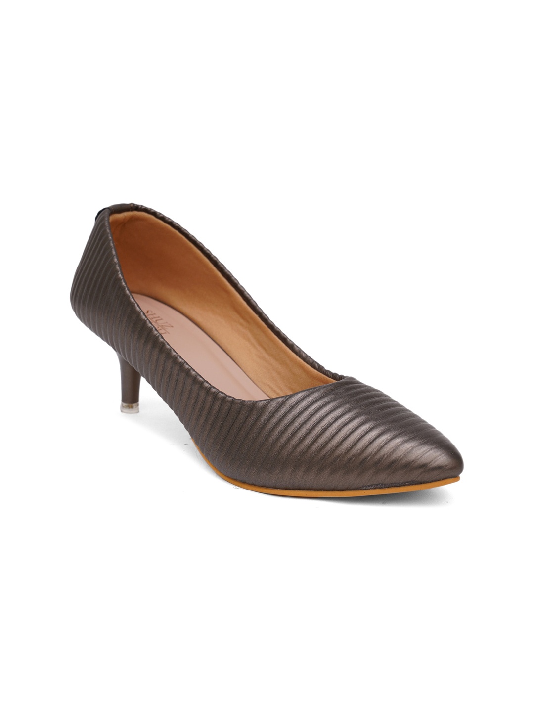 

SHUZ TOUCH Women Grey Textured Kitten Pumps
