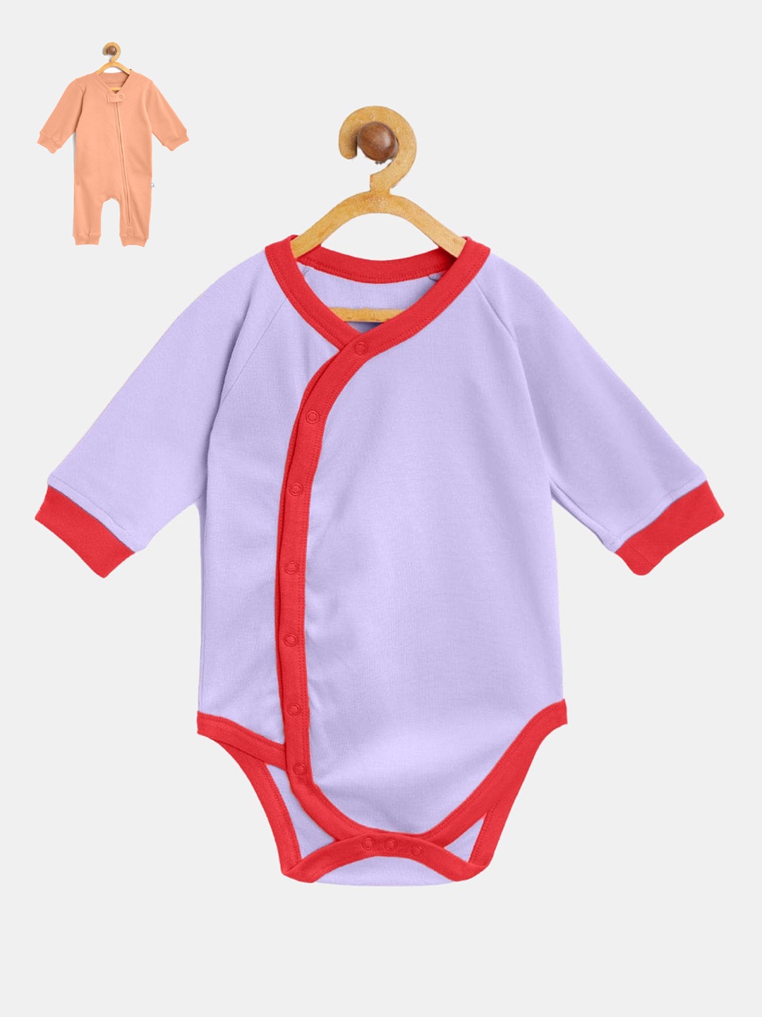 

cherrytoes Infant Kids Set of 2 Solid Pure Cotton Rompers, Peach