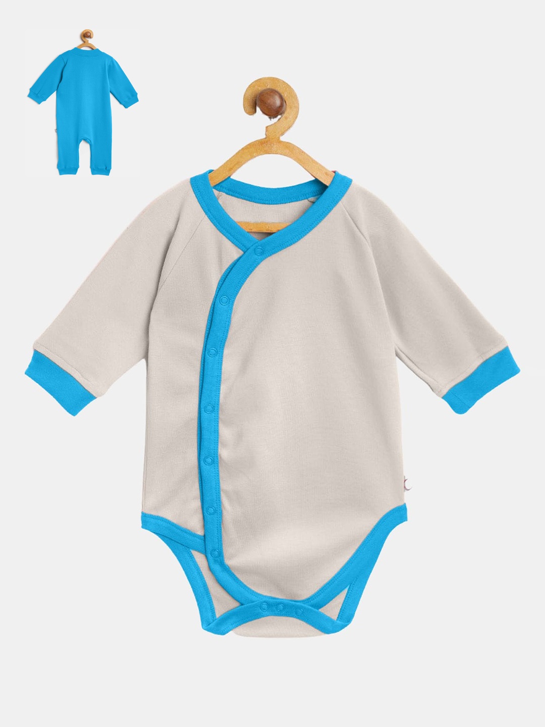 

cherrytoes Infant Pack of 2 Blue & White Solid Pure Cotton Romper, Multi