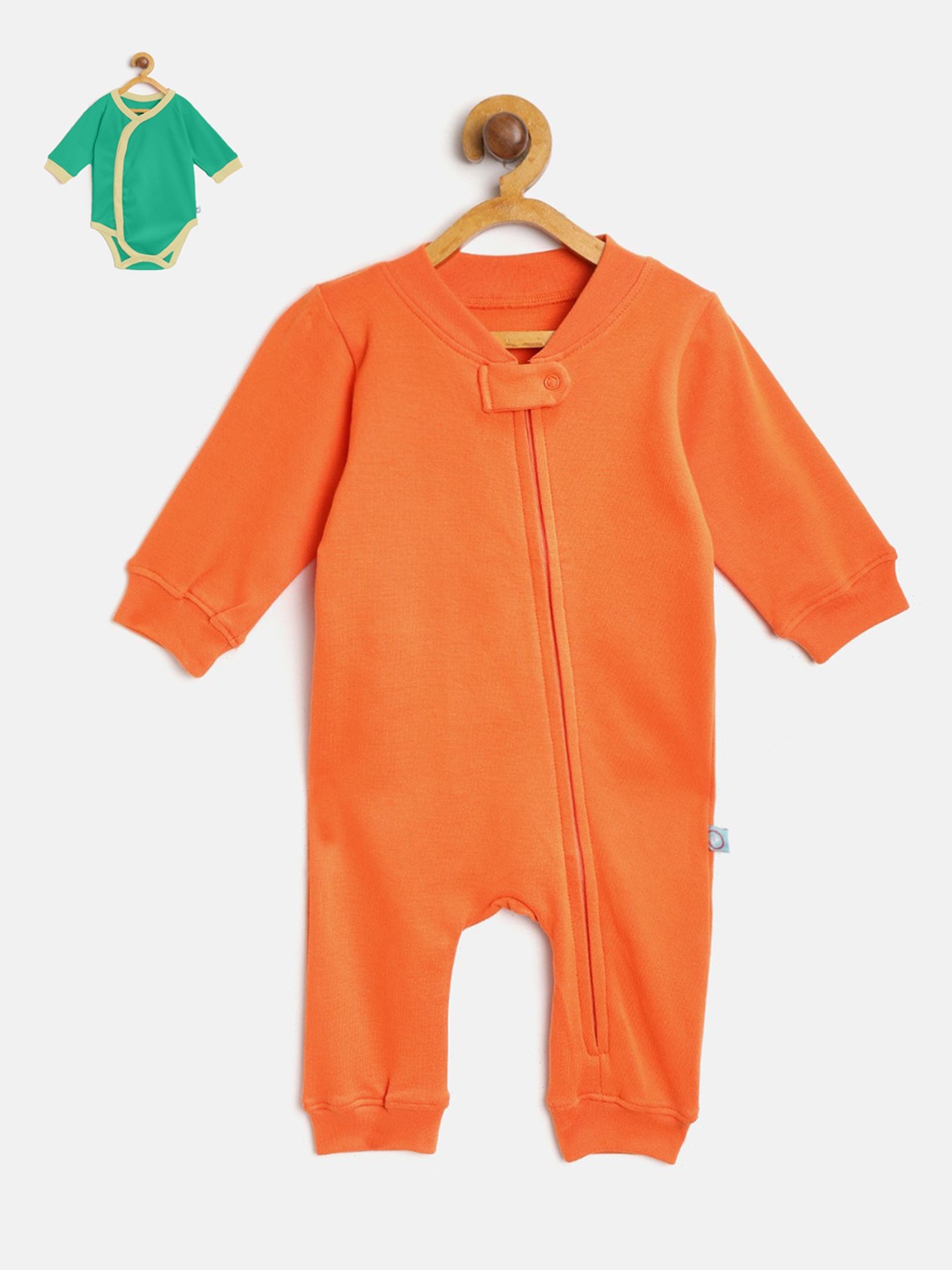 

cherrytoes Set of 2 Infants Orange & Green Solid Pure Cotton Baby Apparel Gift Set, Multi