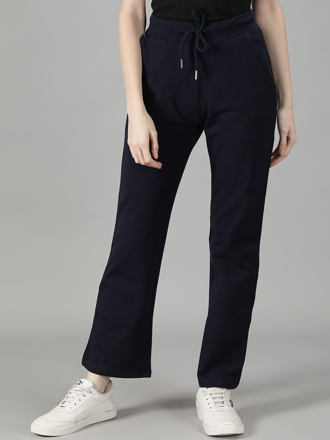 

Sonex Gold Women Navy Blue Solid Straight Fit Cotton Track Pant