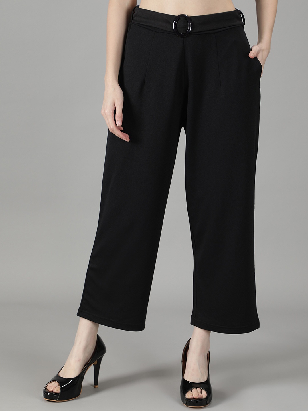 

Sonex Gold Women Black Relaxed Straight Leg Loose Fit Trousers