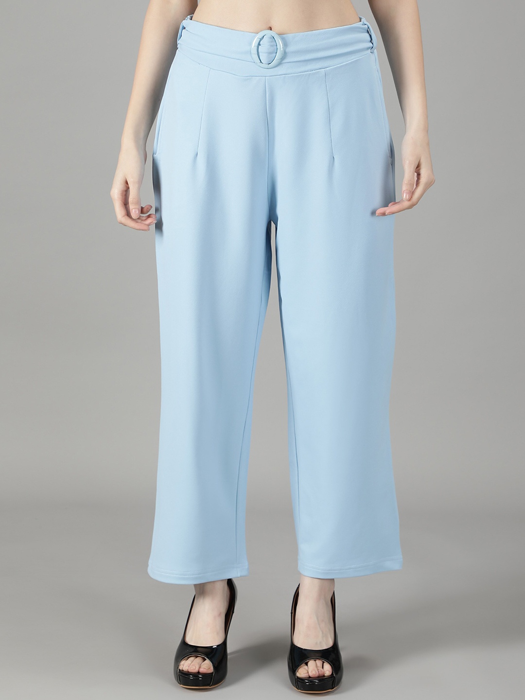 

Sonex Gold Women Turquoise Blue Relaxed Straight Leg Loose Fit Trousers