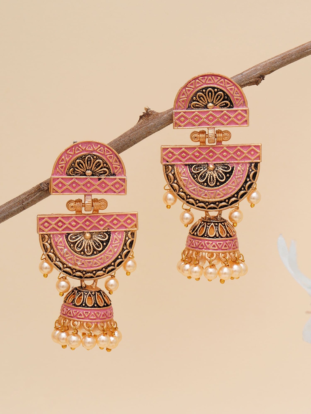 

KARATCART Pink & Gold-Plated Classic Jhumkas Earrings