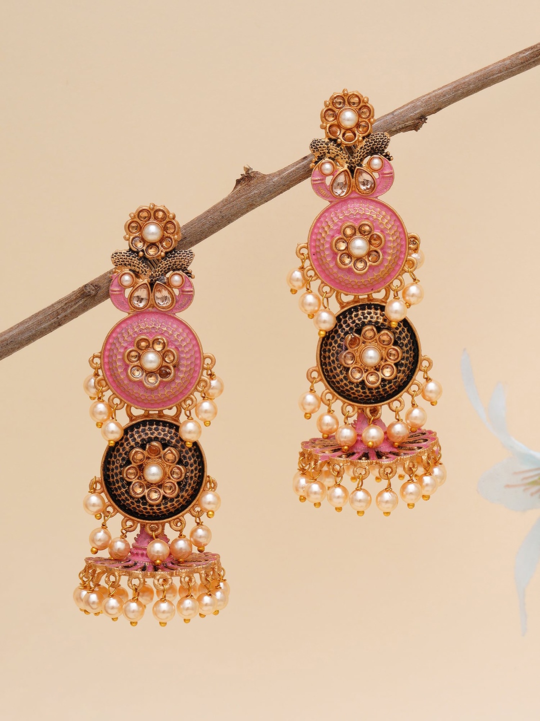 

KARATCART Pink & White Gold-Plated Classic Jhumkas Earrings