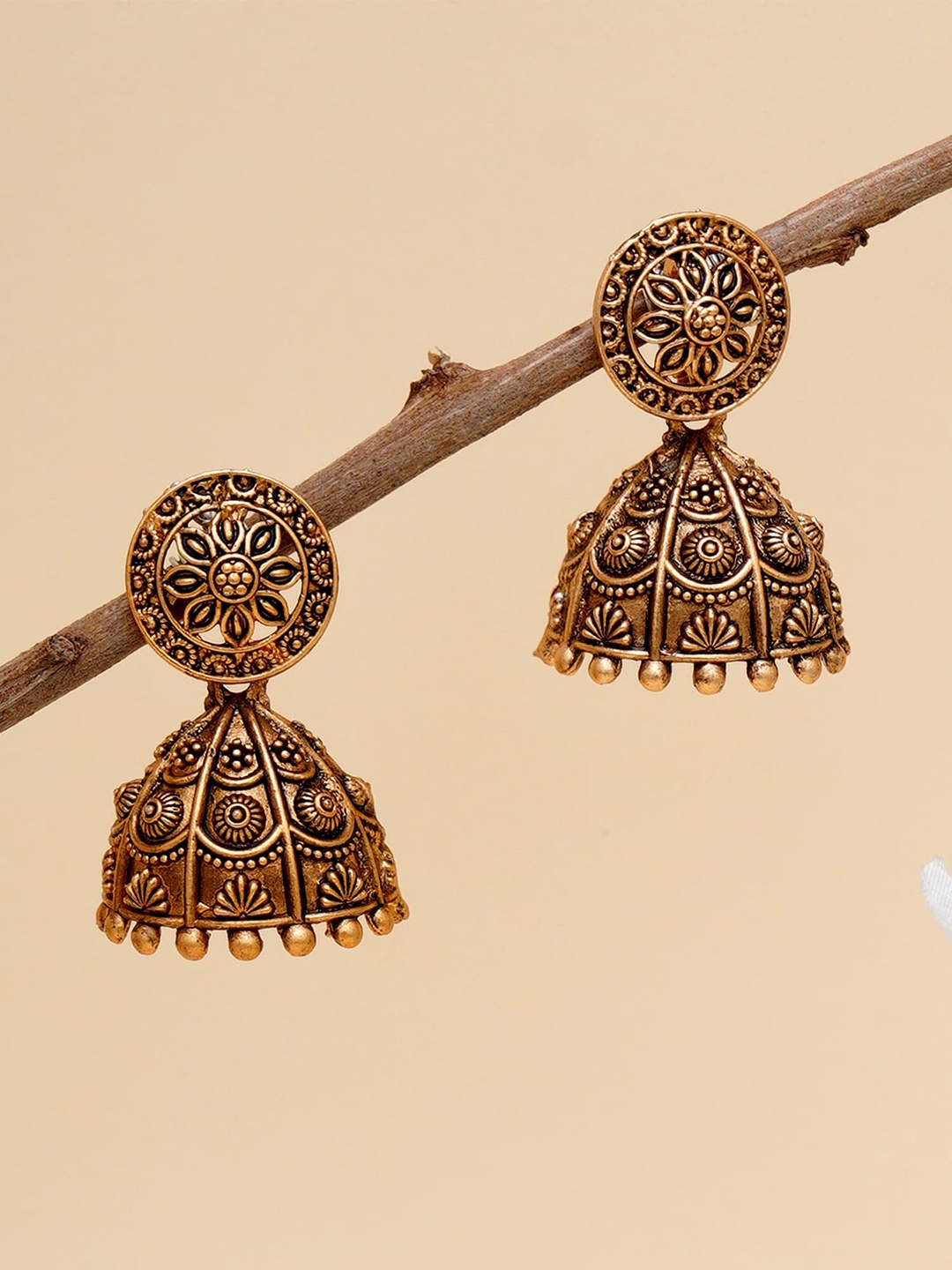 

KARATCART Gold-Plated Antique Dome Shaped Jhumkas Earrings