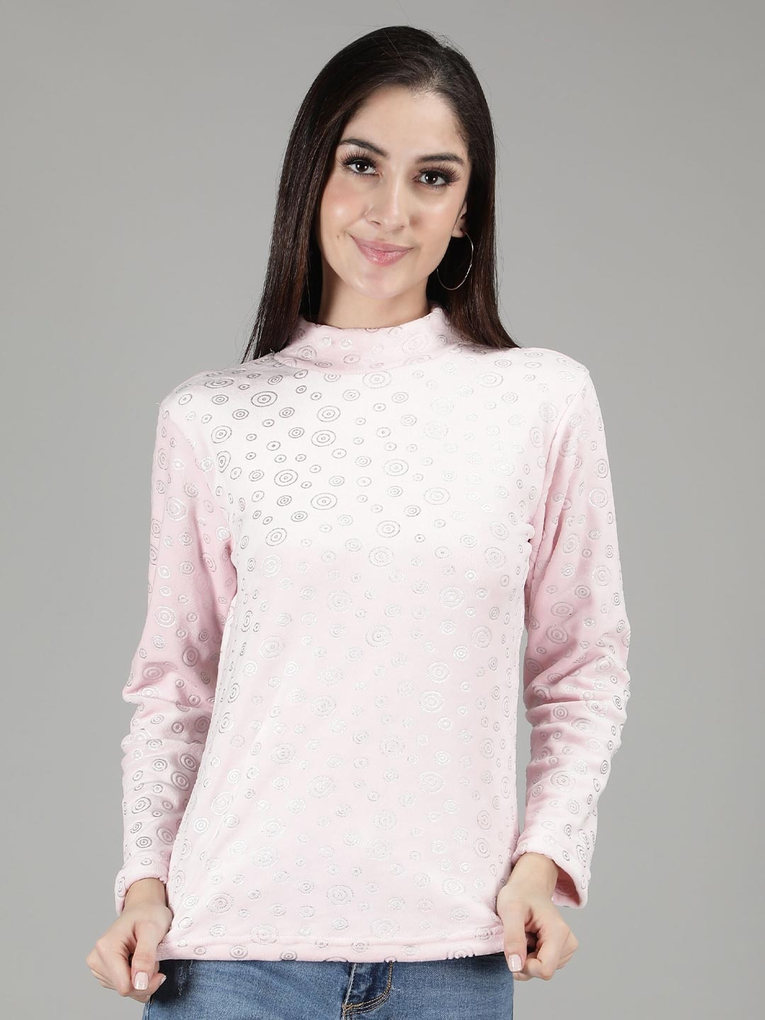 

Sonex Gold Women Pink Geometric Printed High Neck Top