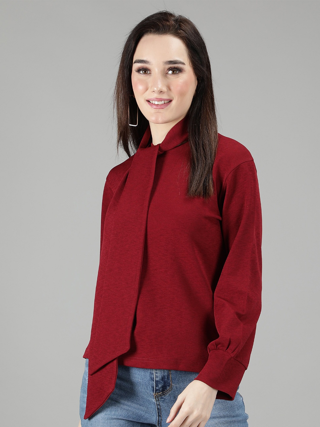 

Sonex Gold Women Maroon Tie-Up Neck Top