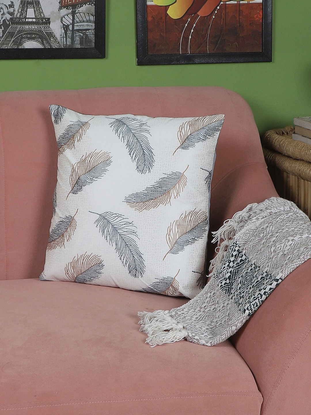 

MFD HOME FURNISHING White & Grey Floral Square Cushion Cover