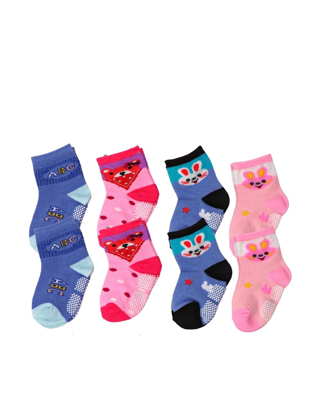 

YOUSTYLO Infant Kids Pack Of 4 Patterned Cotton Ankle Length Socks, Pink