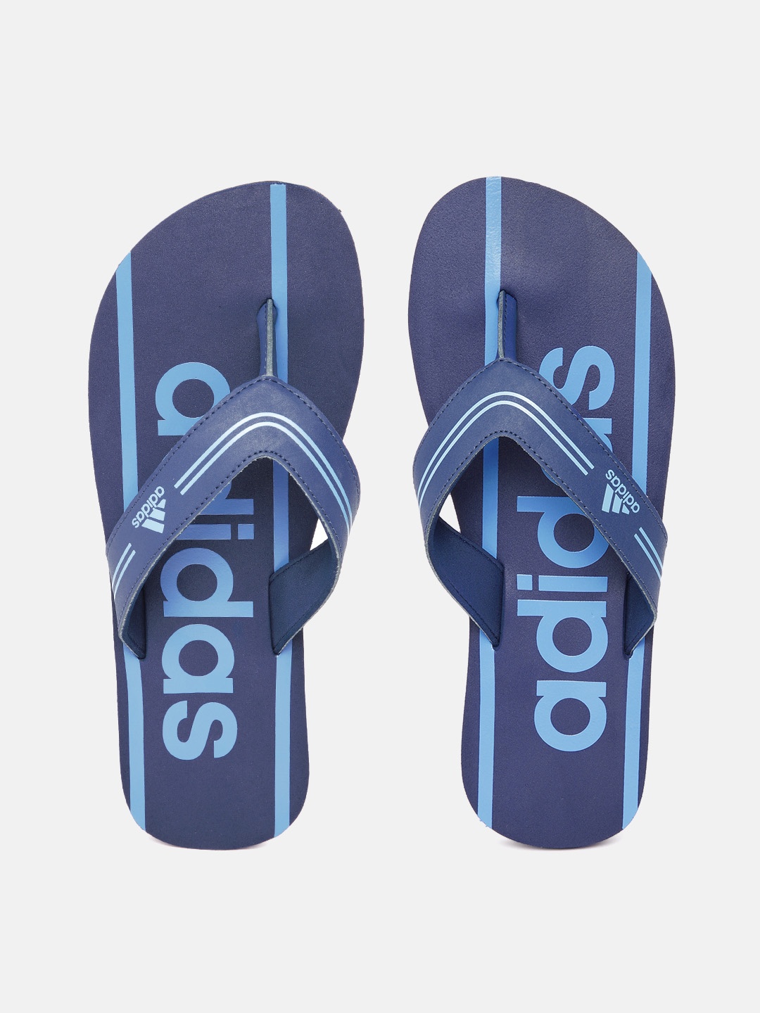 ADIDAS Men Glossate Brand Logo Printed Thong Flip-Flops, Blue