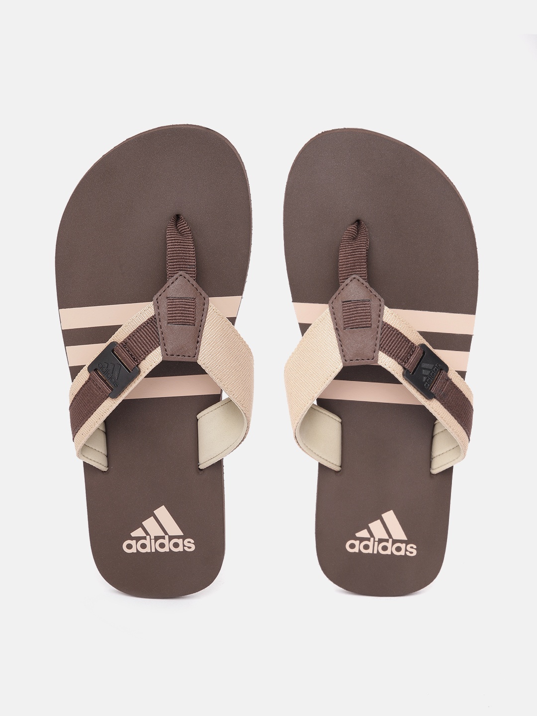 

ADIDAS Men Enthuso Striped Thong Flip-Flops, Coffee brown