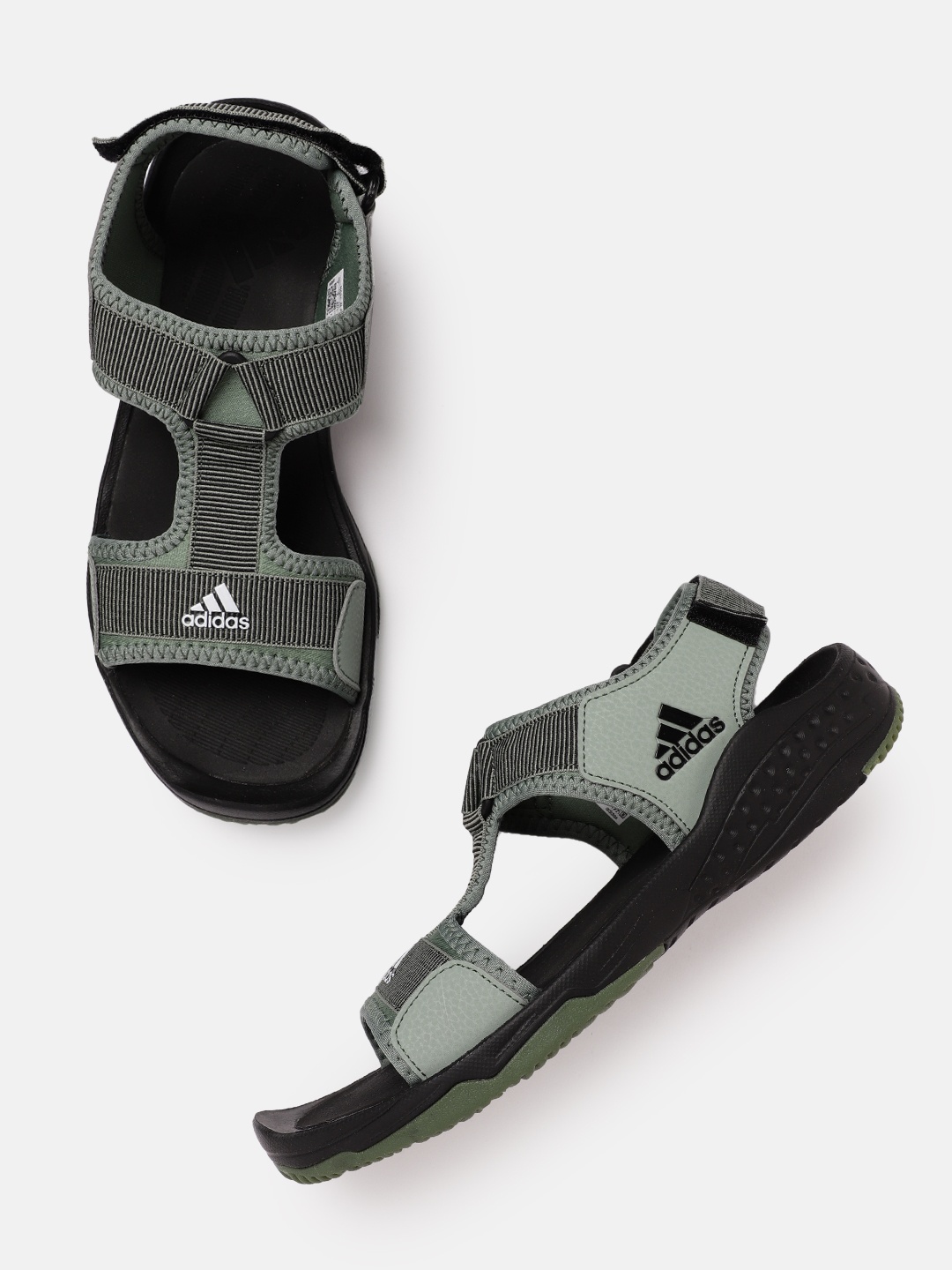 

ADIDAS Men Striped & Brand Logo Print Traso Sports Sandals, Green